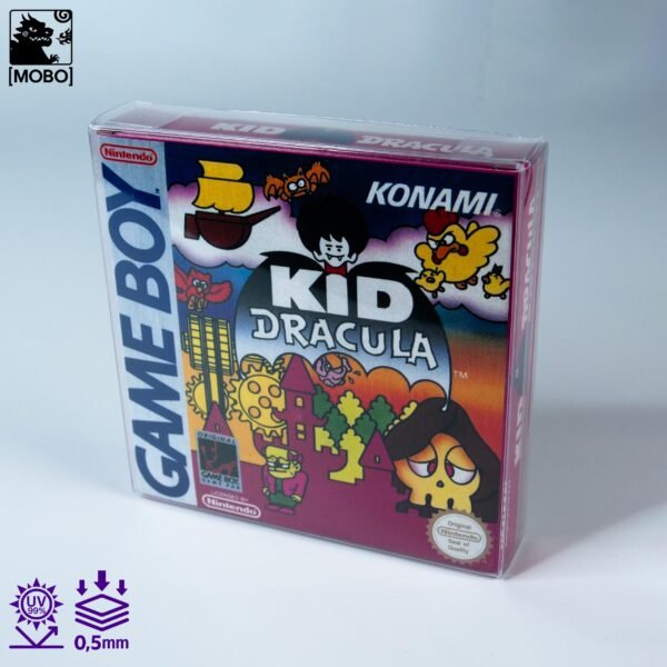 Front view of MOBO Crystal Box Nintendo Gameboy Game Protector – Transparent 0.5 mm PET case for boxed or sealed Gameboy games