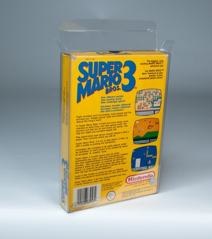 Rear view of MOBO Crystal Box Nintendo NES Game Protector – Transparent 0.5 mm PET case showing closure and precision fit