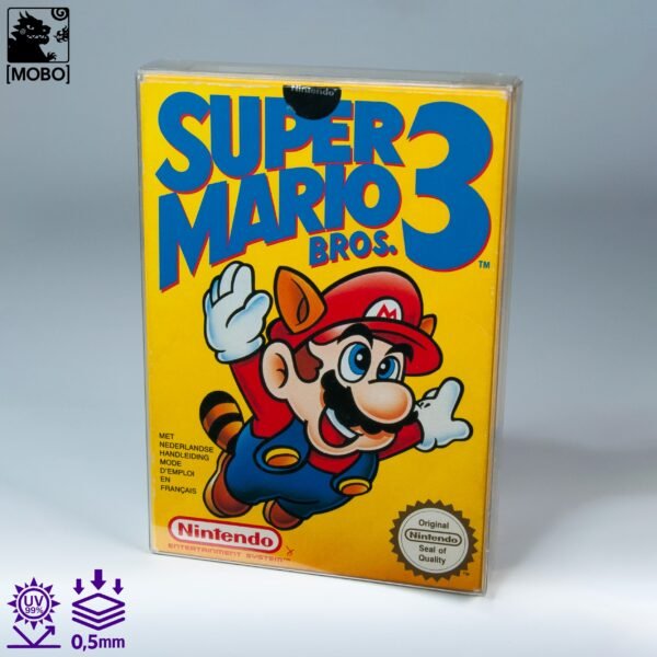 Front view of MOBO Crystal Box Nintendo NES Game Protector – Transparent 0.5 mm PET case for sealed NES games