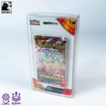 Front view of MOBO Crystal Box Pokémon 4 Booster Blister Protector – Transparent 0.5 mm PET case for sealed blister packs of 4 boosters