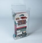 Rear view of MOBO Crystal Box Pokémon 5 Booster Carton Protector – Transparent 0.5 mm PET case showing closure and perfect fit