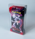 Front view of MOBO Crystal Box Pokémon 5 Booster Carton Protector – Transparent 0.5 mm PET case for sealed carton of 5 boosters