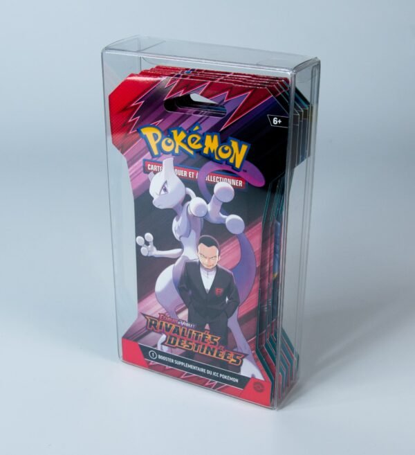 Front view of MOBO Crystal Box Pokémon 5 Booster Carton Protector – Transparent 0.5 mm PET case for sealed carton of 5 boosters