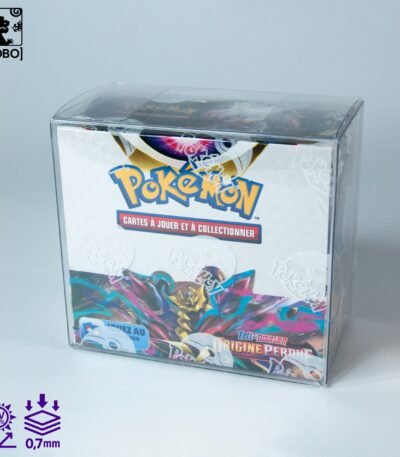 Front view of MOBO Crystal Box Pokémon Booster Box Protector – Transparent 0.7 mm PET case for sealed booster box display