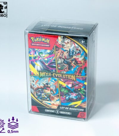 Front view of MOBO Crystal Box Pokémon Bundle Protector – Transparent 0.5mm PET case for sealed Pokémon bundle boxes.
