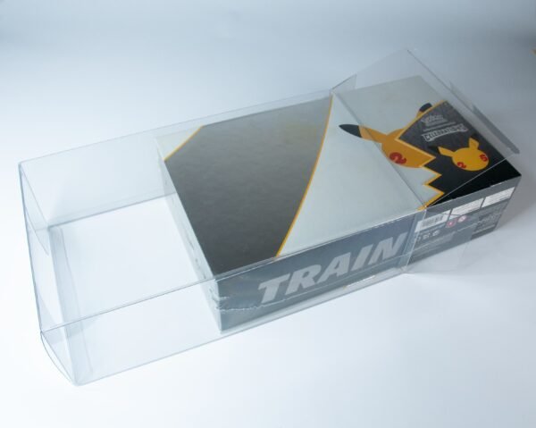 Rear view of MOBO Crystal Box Pokémon Celebrations UPC Protector – Transparent 0.7 mm PET case showing closure and alignment