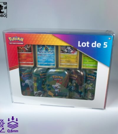 Front view of MOBO Crystal Box Pokémon Costco Mini Tins Protector – Transparent 0.6 mm PET case for sealed Costco Pokémon mini tins set