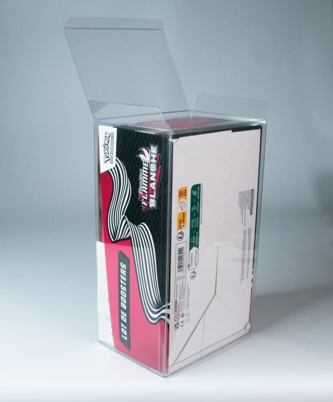 Rear view of MOBO Crystal Box Pokémon Display Bundle Protector – Transparent 0.7 mm PET case showing closure and fit