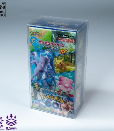 Front view of MOBO Crystal Box Pokémon Japan Thin Booster Box Display Protector – Transparent 0.5 mm PET case for sealed Japanese thin box