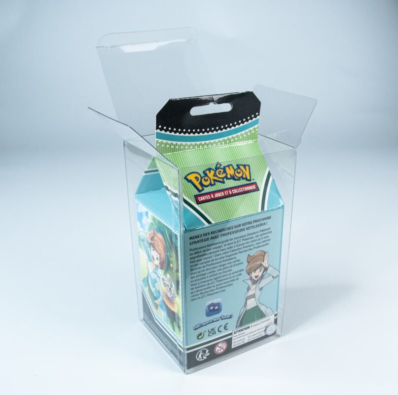 Rear view of MOBO Crystal Box Pokémon Milk Carton Protector – Transparent 0.5 mm PET case showing closure and snug fit