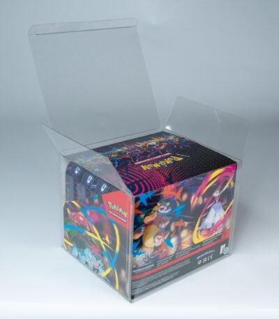 Rear view of MOBO Crystal Box Pokémon Mini Tins Display x10 Protector – Transparent 0.6 mm PET case showing closure and alignment