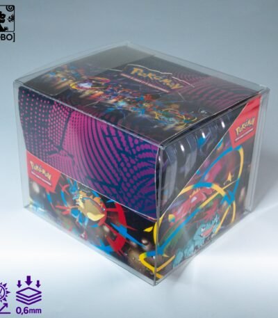 Front view of MOBO Crystal Box Pokémon Mini Tins Display x10 Protector – Transparent 0.6 mm PET case for sealed Pokémon Mini Tins displays of 10 tins