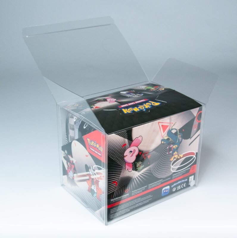 Rear view of MOBO Crystal Box Pokémon Mini Tins Display x8 Protector – Transparent 0.6 mm PET case showing rear closure and fit