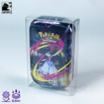 Front view of MOBO Crystal Box Pokémon Mini Tins Protector – Transparent 0.5 mm PET case for sealed Pokémon collectible mini-tins.