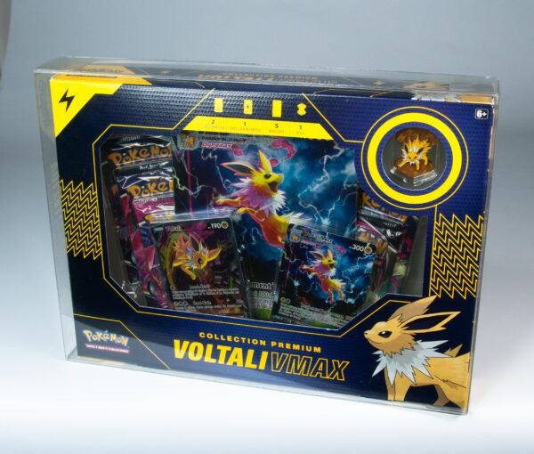 Front view of MOBO Crystal Box Pokémon Jolteon Premium Collection Protector – Transparent 0.6 mm PET case for sealed Jolteon box