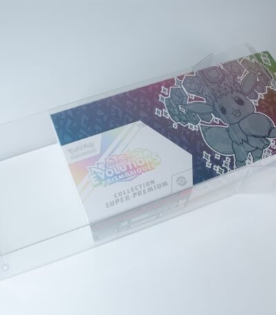 Rear view of MOBO Crystal Box Pokémon Prismatic Evolution UPC Protector – Transparent 0.7 mm PET case showing rear closure and structure