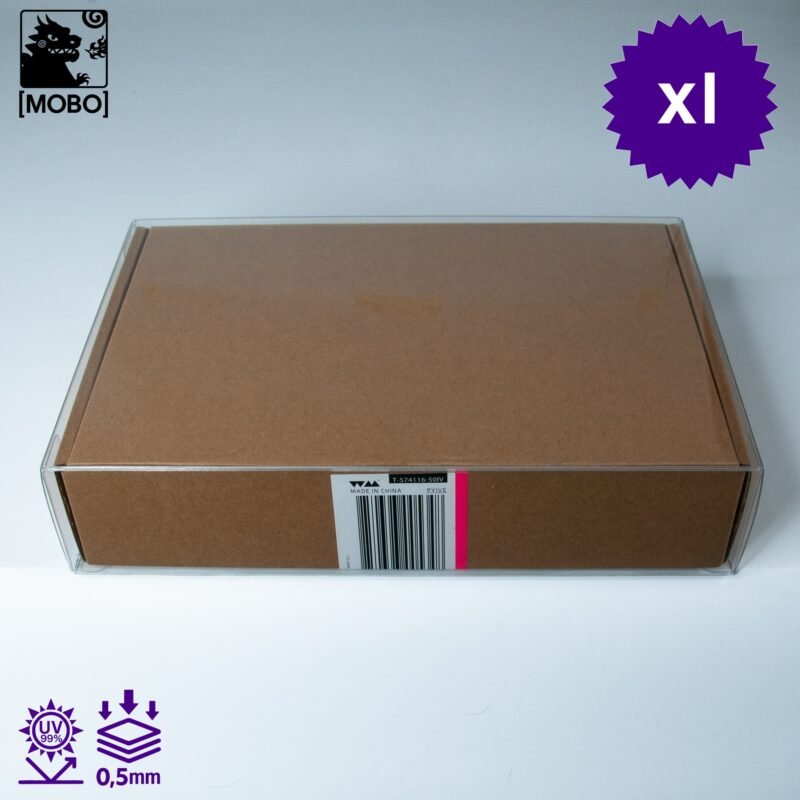 Front view of MOBO Crystal Box Sega Paprium Investor Pack Protector – Transparent 0.5 mm PET case for sealed Paprium Investor Pack