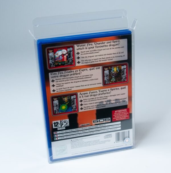 Rear view of MOBO Crystal Box Sony PlayStation2 Game Protector – Transparent 0.5 mm PET case showing secure rear closure