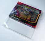 Angled view of MOBO Crystal Box Pokémon Mega Latias Box Protector – Transparent 0.6 mm PET case showing rigid structure and edge finish